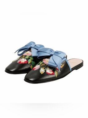 Valentino Floral Embroidered Leather Mule Women's Black 40 NEW IN BOX 🎀 $1070